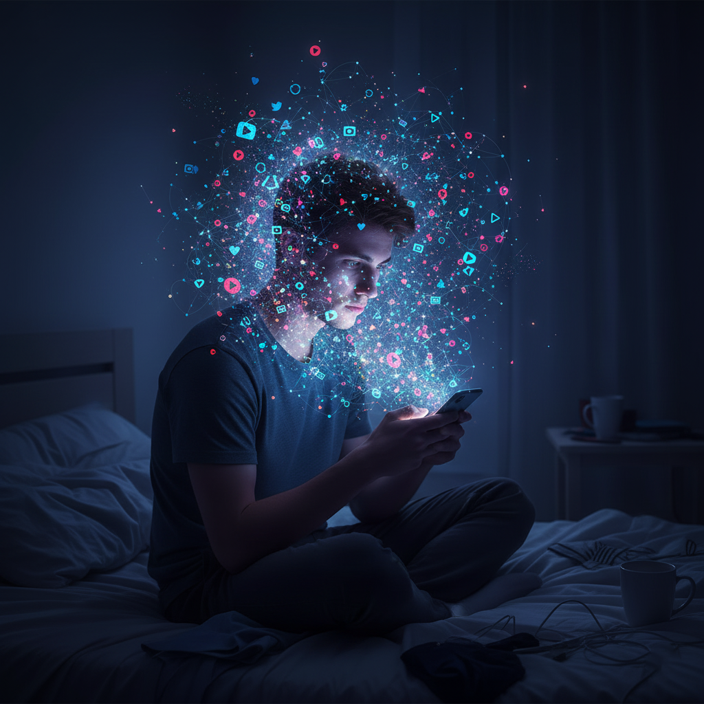 person addicted to social media on their phone